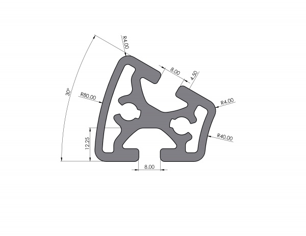 Aluminum profile R40 / 80-30 ° Slight groove 8 I-type